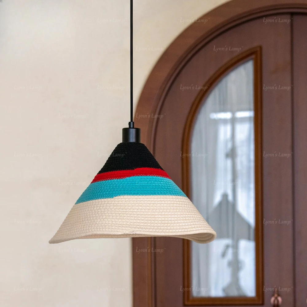 Middle ancient style restaurant pendant light creative cotton rope fabric bedroom homestay dining room retro lighting