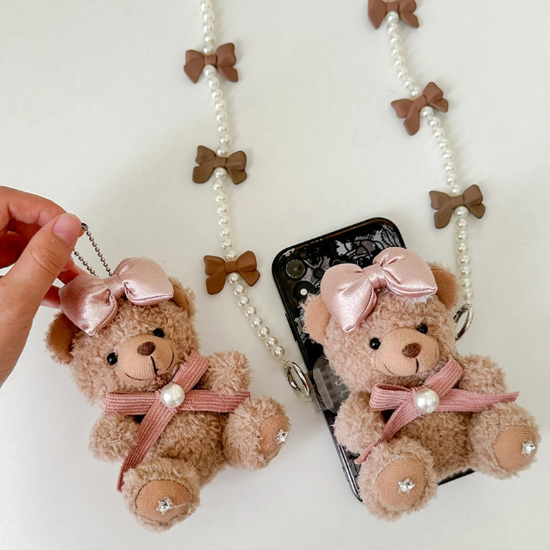 Creative Small Bear Keychains For Bag Pendant Cute Brown Bear Doll Plush Keychain Sweet Bow Teddy Bear Kawaii Stuffed Keychain