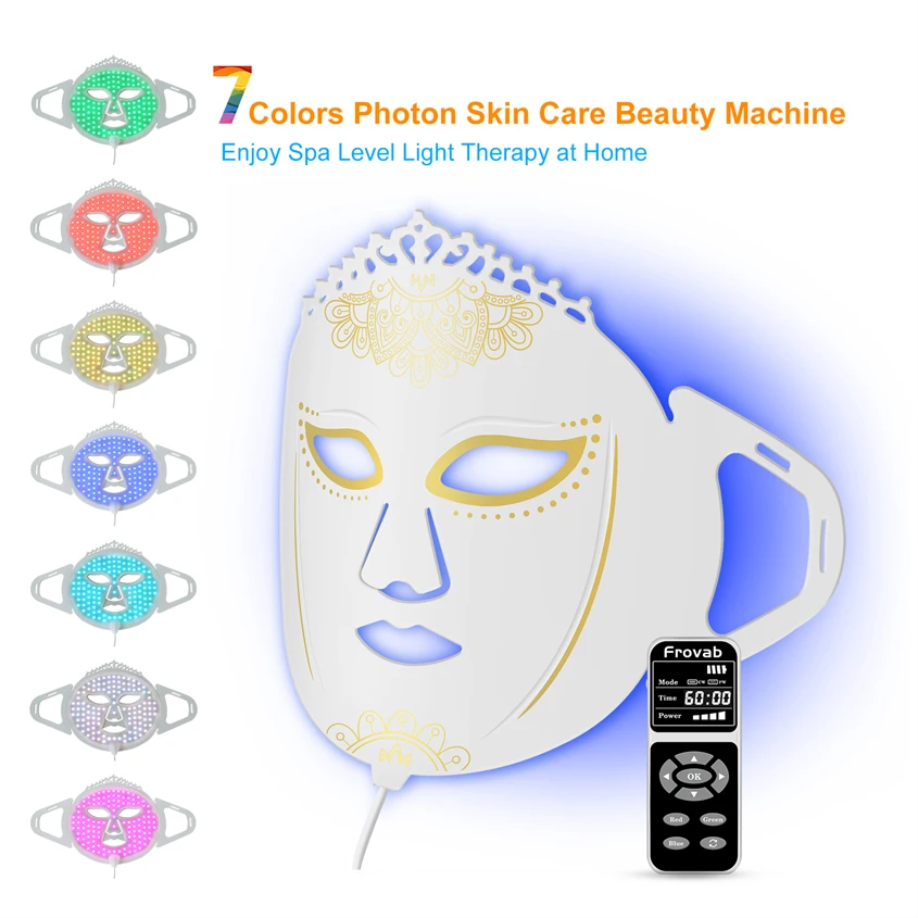 Frovab Wireless LED Face Mask Face Neck 7 Colors LED Facial Mask with Neck Mask LED Photon Face to Stimulate Collagen Production