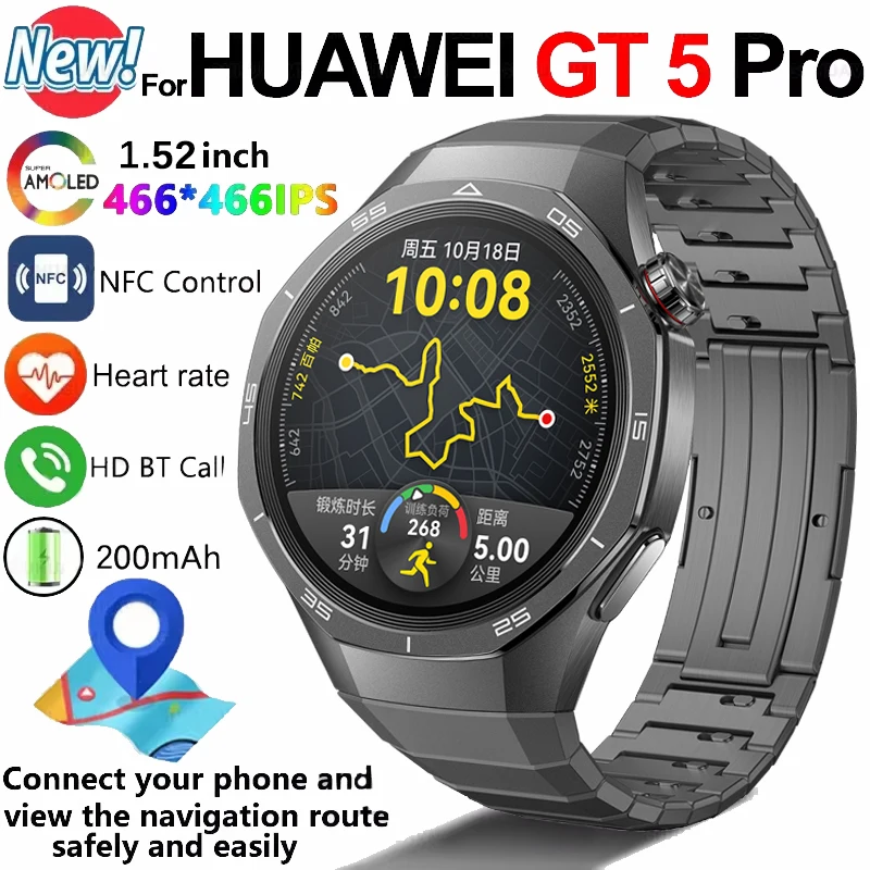 New For HUAWEI GT5 Pro GPS NFC Smart Watch Men HD AMOLED Screen Heart rate Bluetooth Call IP67 Waterproof Man Smartwatch 2025