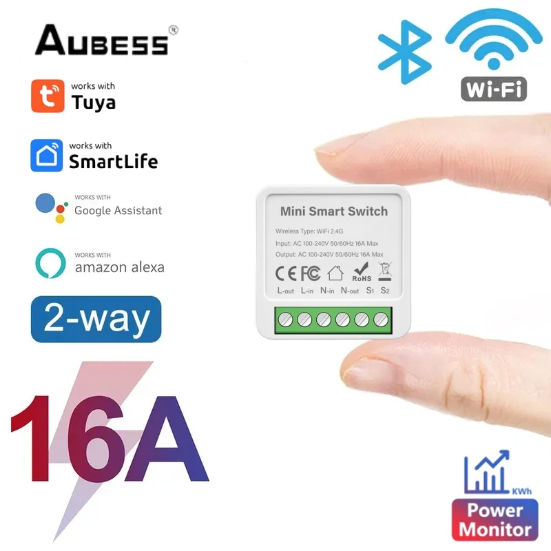 TUYA 16A WiFi Mini Smart Switch Tweewegbediening Lichtschakelaar Power Metering Breaker Smart Home Via SmartLife Alexa Google Alice