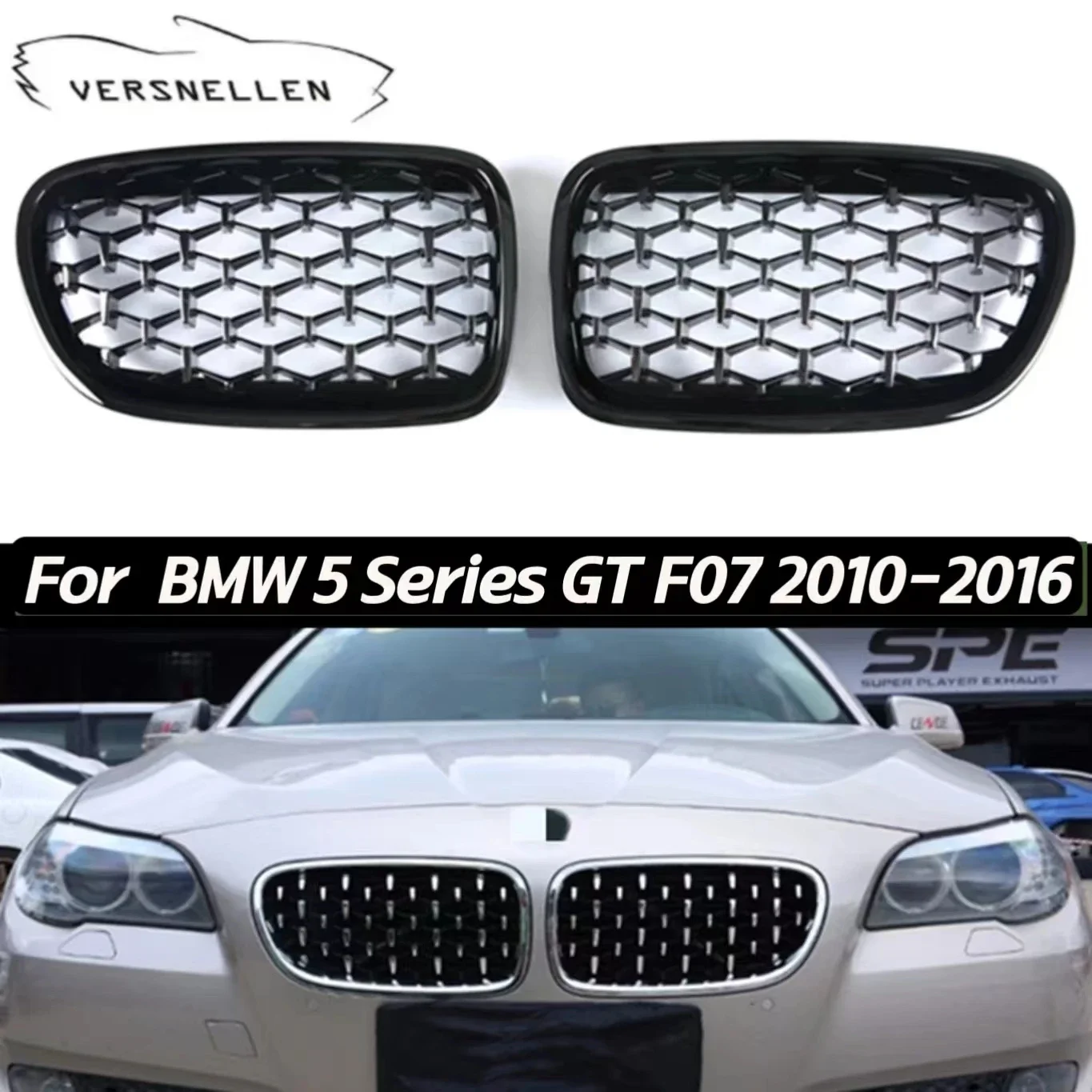 F07 Car Front Grill Diamond Style Grille for BMW 5 Series F07 GT Gran Turismo 2010-2016 1:1 Replacement ABS Kidney Grille