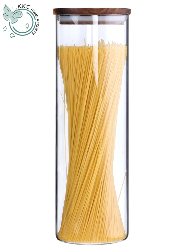 KKC Home Accents Tall Borosilicate Glass Food Storage Jar for Spaghetti,Noodle Holder Storage Sealed Container