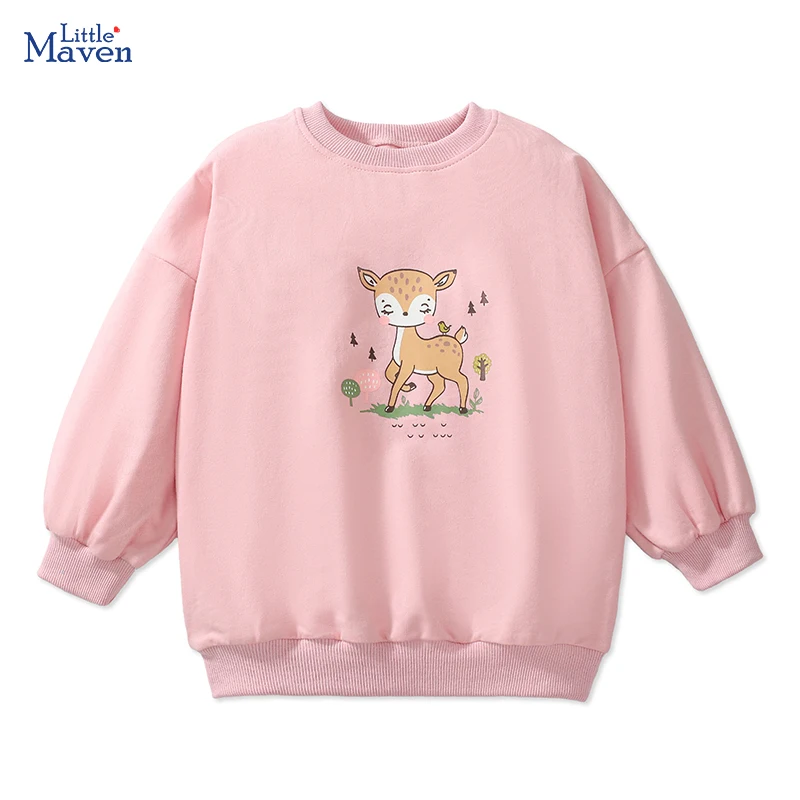 Little maven Spring Autumn Cotton Christmas Children Clothing Baby Girls Hoodies  Cartoon Tops Cute Deer Print Girl Sweatshirts