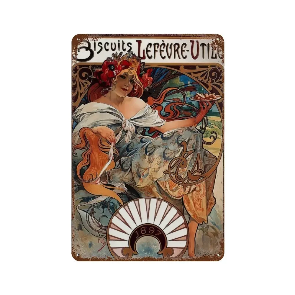 Alphonse Mucha Plakat Pin Up Girls Metalowy Blaszany Znak Artystyczny Malarstwo Dekoracyjne Tabliczki Ścienne Do Baru Kawiarnia Salon Dom Dekoracja