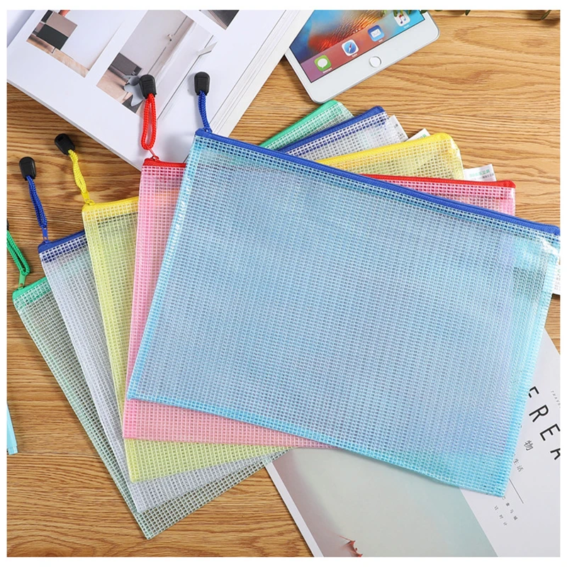 

Сетчатая сумка для файлов формата А4, водонепроницаемая сумка для хранения, пластиковая тестовая бумажная сумка, сумка для документов на молнии, студенческая классификационная сумка, 10/20 шт.