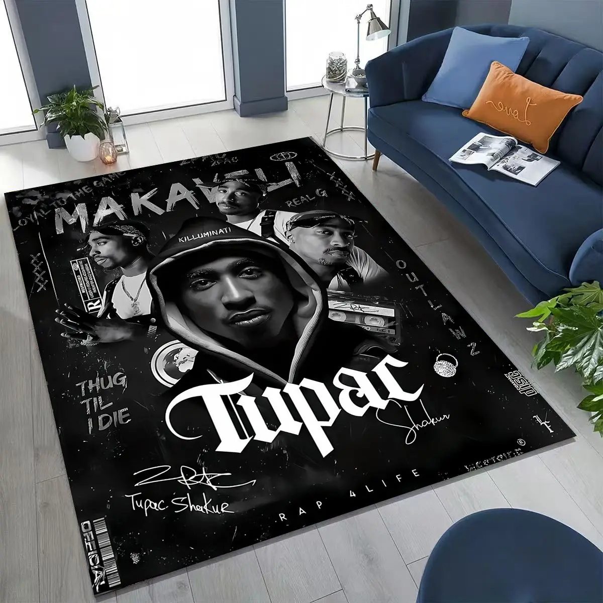 

Tupac 2pac Rapper Eminem Hip Hop Rap God Art Rug for Bedroom Living Room Sofa Home Doormat Decor, Large Kids Non-slip Floor Mat