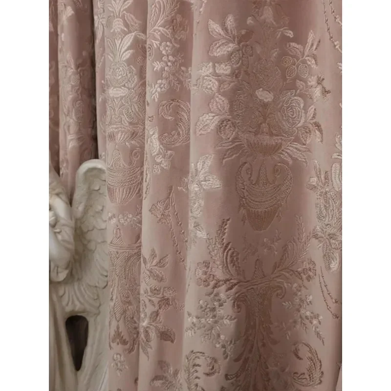 American Retro Pink Velvet Curtains for Living Room Bedroom Luxury Embroidered High-end Custom European Style High Window Decor