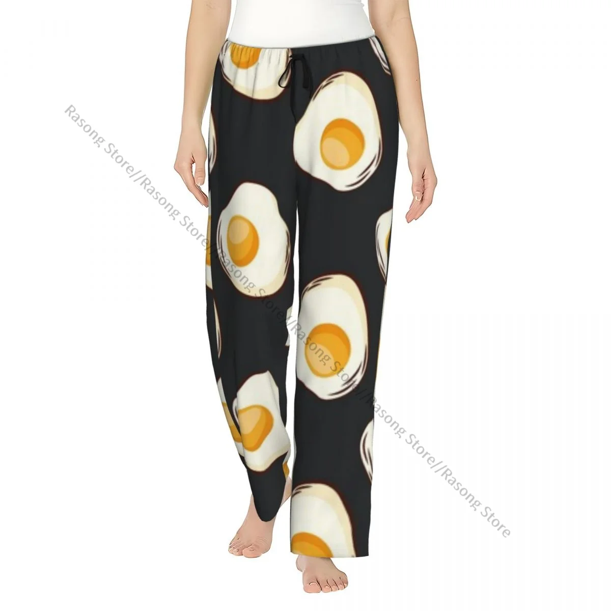 

Warm Women Pajama Pants Food Fried Eggs Background Sleep Bottoms Soft Loungewear