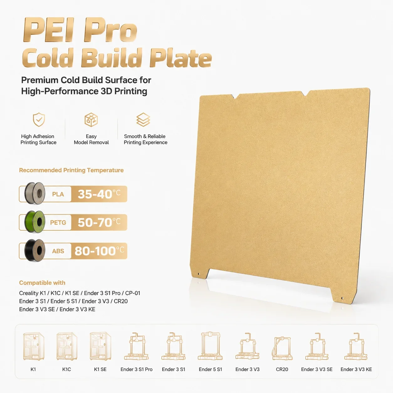 PEI PRO Cold Build Plate 235x235mm For Creality K1 K1C 3D Printer Low Temperature Cool Plate High Adhesion Easy Model Removal