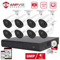 Anpviz NVR 16CH NVR 6MP POE IP Camera System Outdoor CCTV Video Security Surveillance Kit IP66 IR 30m Humanoid vehicle Detection