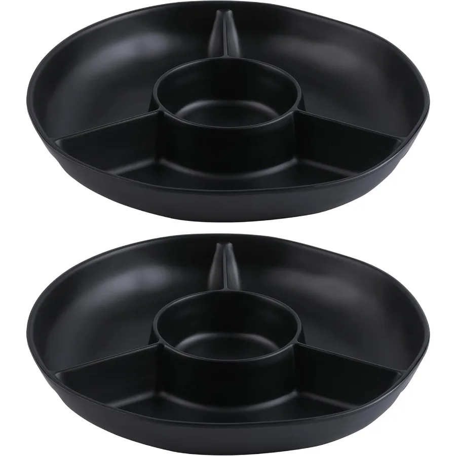 

4-секционный круглый сервировочный поднос из меламина с матовой черной отделкой, идеально подходит для закусок, овощей, конфет и закусок, идеально подходит для па