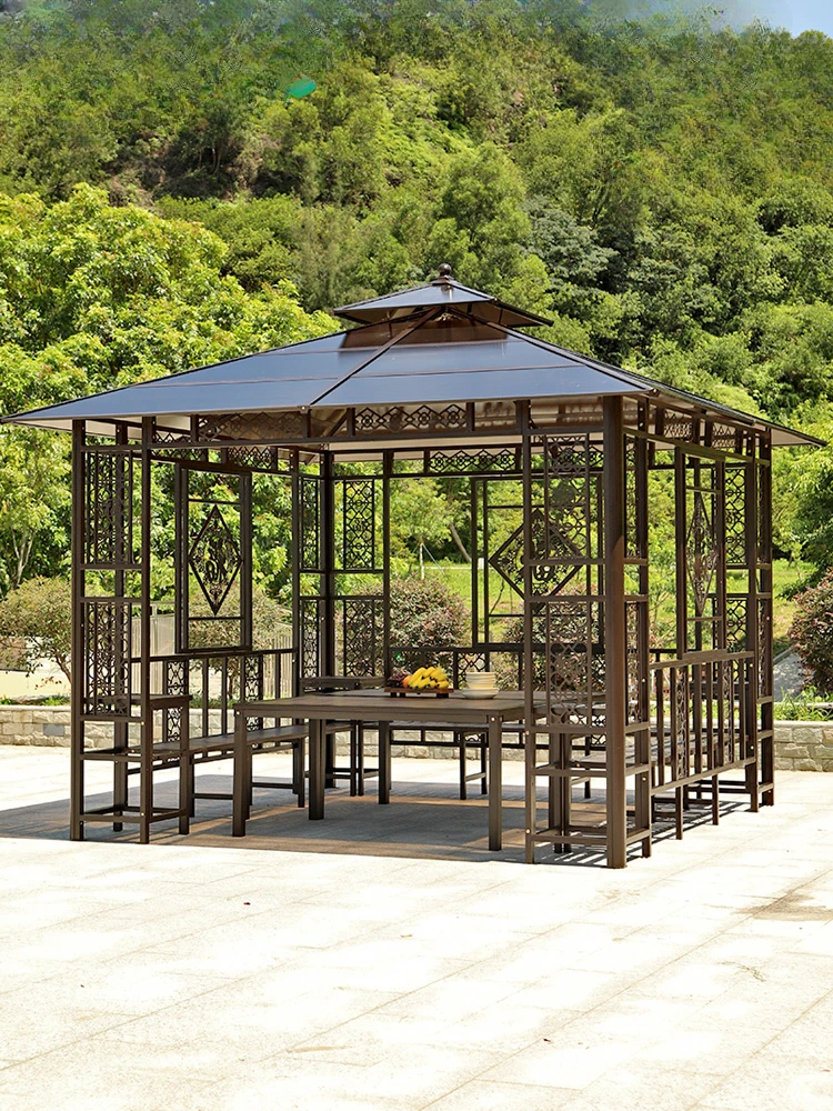 Outdoor gazebo courtyard roof garden leisure pavilion wrought iron awning outdoor farmhouse four-corner awning wind resistance