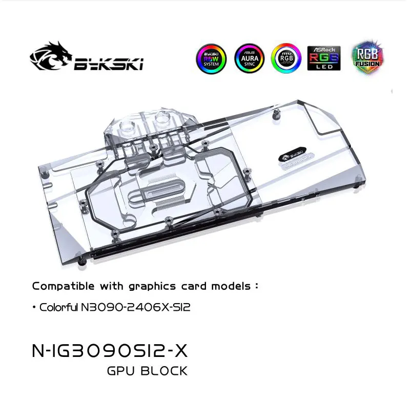 Bykski Water Block Use for Colorful iGame GeForce N3090-2406X-SI2 GPU Card/ Full Cover Copper Radiator/ RGB Light