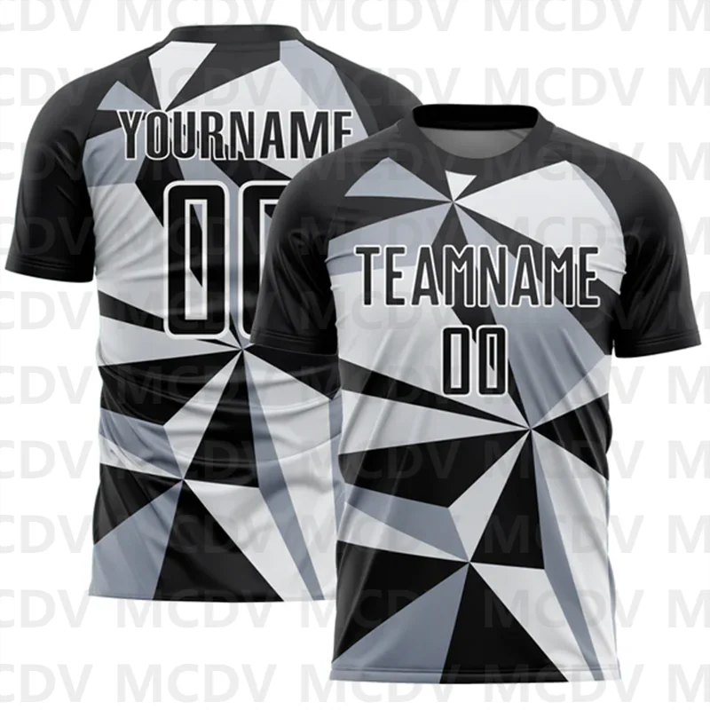 Custom Black White Geometric Pattern Sublimation Soccer Uniform Jersey Personlized Team name you name number T-Shirts