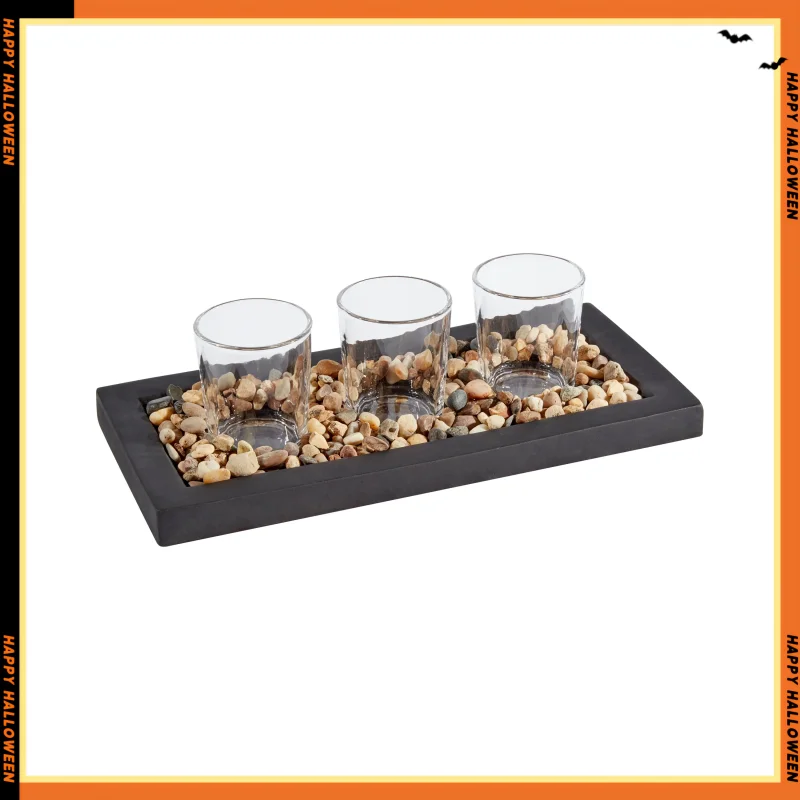 Decorative Clear Glass Tealight Candleholders with Rocks and Ceramic Base, 4"