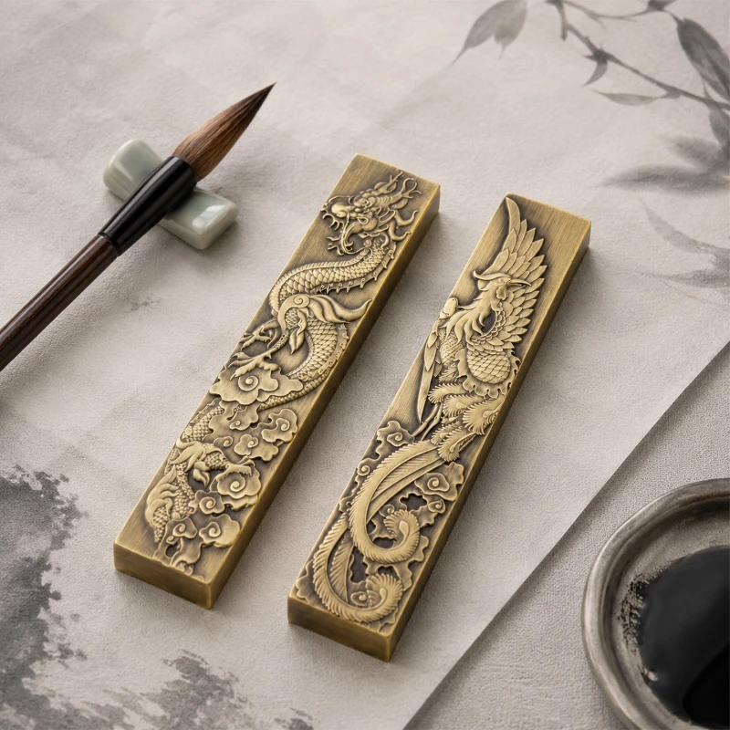 Dragon Phoenix Paperweight Calligraphy Carved Desk Decor for Chinese Painting Use Home Office Study Art Writing Tool Pad Mat