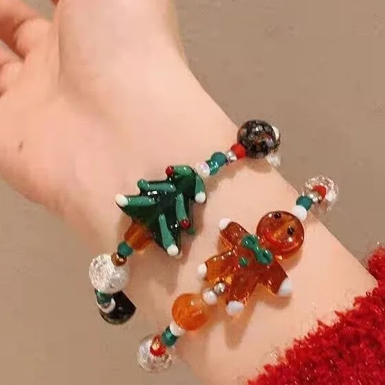 

Bracelet Beaded Christmas Santa Gingerbread Cute Adorable Festive for Friends Gift Premium Resin Durable Lightweight