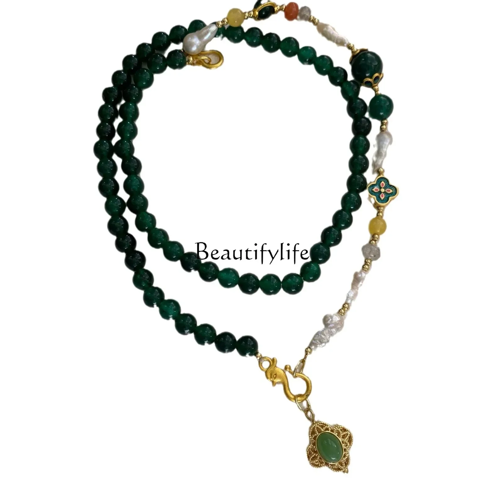 

agate natural stone freshwater pearl premium emerald beaded new Chinese style sweater neck chain