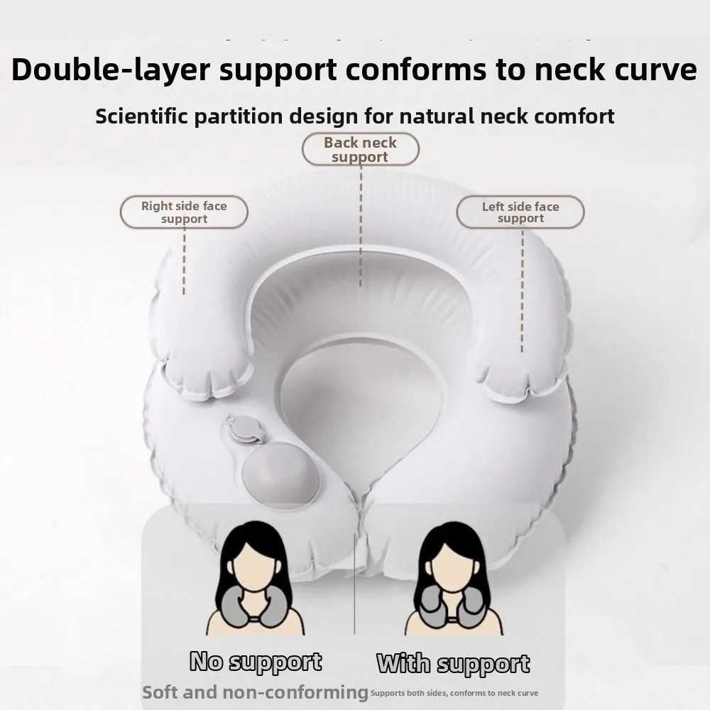 Portable Inflatable Pillow Double Layer Soft Flocking Cervical Support Cushion Press Type Comfortable U Shaped Neck Pad