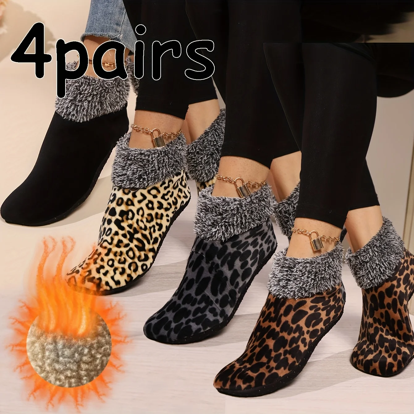 

Cozy Leopard Print Fleece Socks. Plush Thermal Ankle Socks for Indoor & Outdoor Warm Winter Comfort.