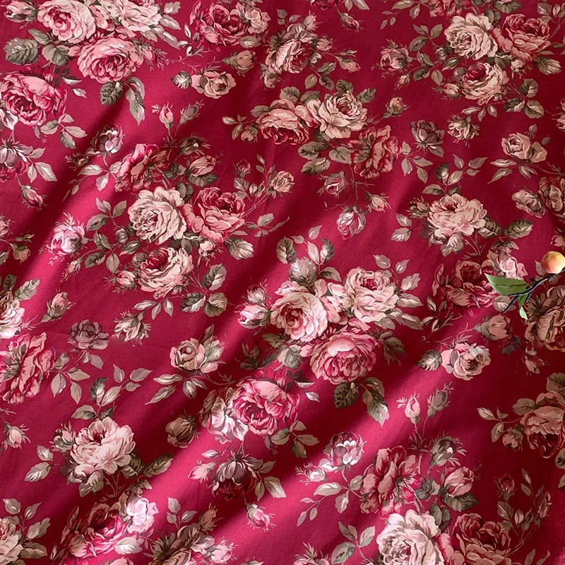 Cotton Printed Fabric Vintage Nordic Rose Floral Print Cotton Fabric for Children's Women's Clothing Dresses Bags DIY Sewing