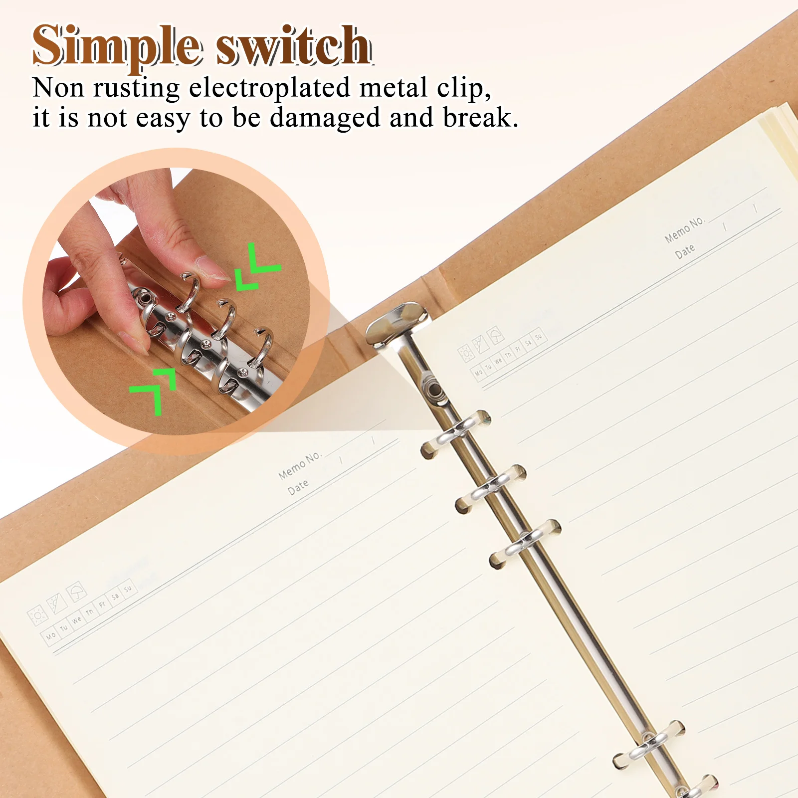 Raccoglitore in carta Kraft Cover A5 Notebook riutilizzabile a 6 anelli Shell Resistente allo sporco Planner Organizer Regalo Squisita fattura