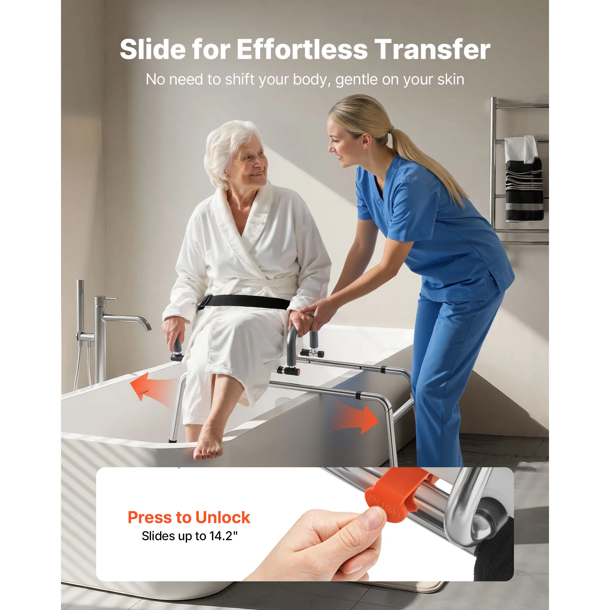 VEVOR Sliding Shower Chair for Bathtub with Swivel Seat Shower Bench with Pivoting Arms and Backrest for Handicap Seniors