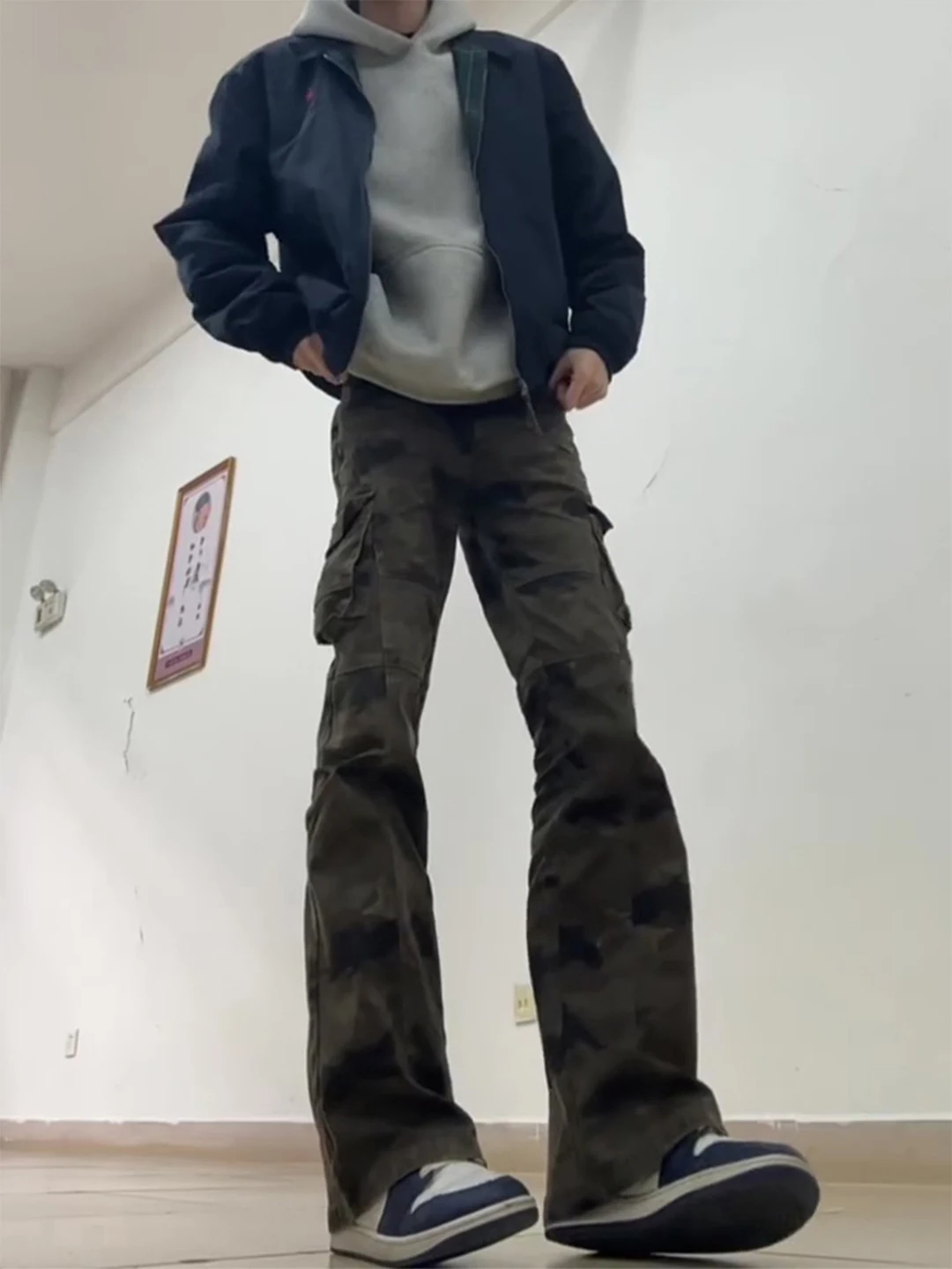 

American Vibe Camouflage Fce Lined Jeans Men's Autumn Winter Slimming Leg Lengthening Straight Leg Jeans Bootcut Denim