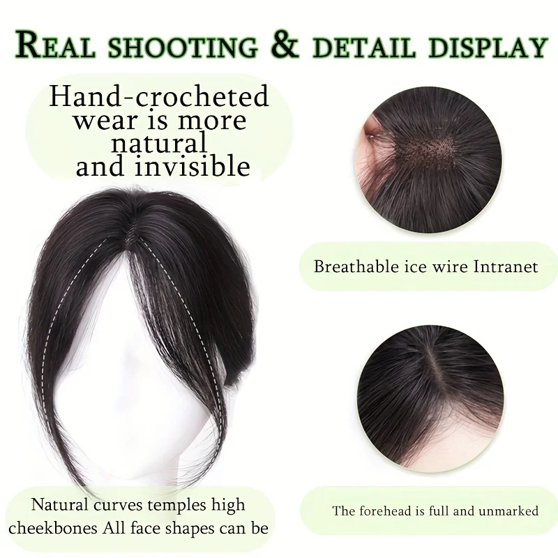 3D Synthetic Partial Bangs Curtain Bangs Hair Piece is designed to cover gray hair and add volume for thinning hair.