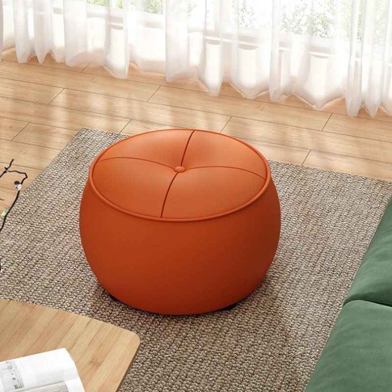 Stool at the entrance Light luxury pier Round stool Leather household low stool Living room stool Sofa coffee table Pumpkin