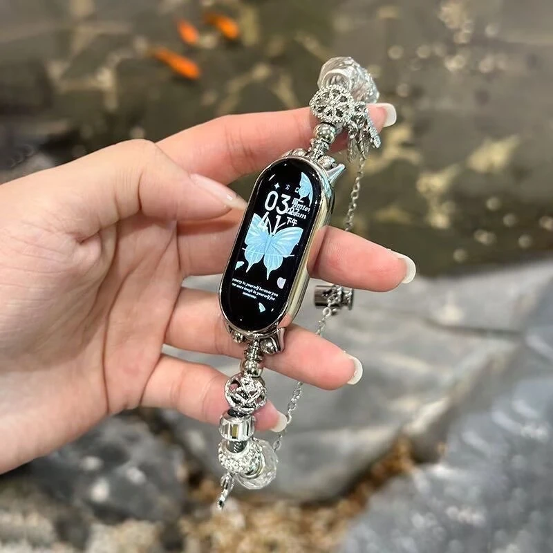 Luxury Crystal Bead Strap for Xiaomi Mi Band 10 9 8 9/8pro Metal Star Charms Bracelet for Redmi Watch 6 5 4 Jewelry Accessories