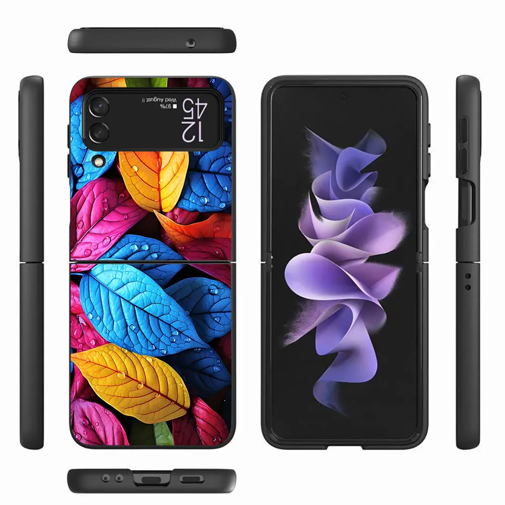 Beautiful Colorful Leaves Case for Samsung Galaxy Z Flip4 Flip3 5G PC Hard Cell Phone Shell Z Flip 4 3 Black Zflip4 Zflip3 Cover