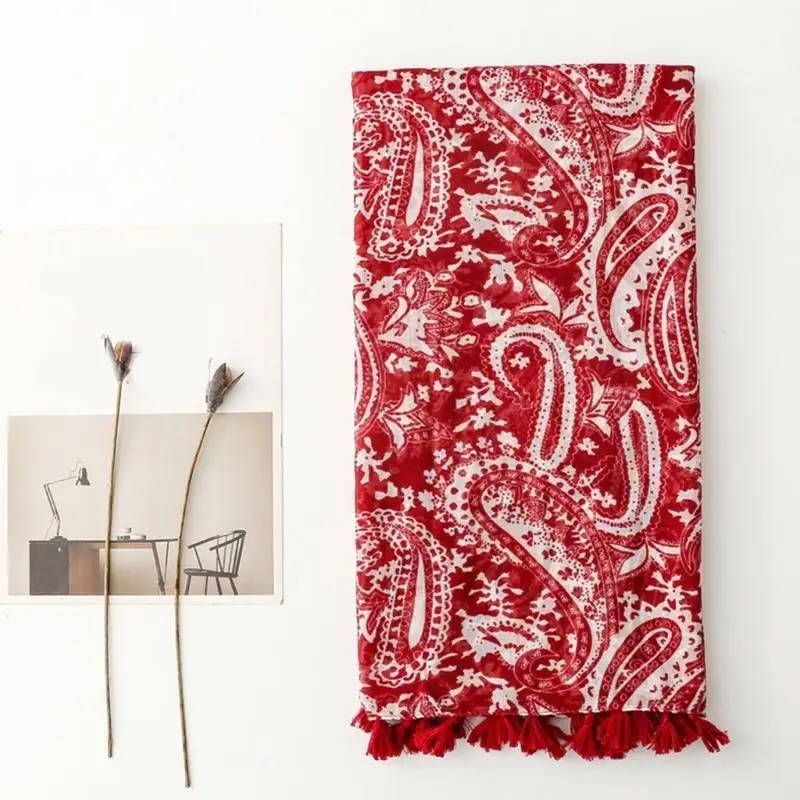 

R1WE женский шарф с цветком кешью, шаль, дышащий шелковый шарф с кисточками для отдыха, модный богемный стиль, шейный платок