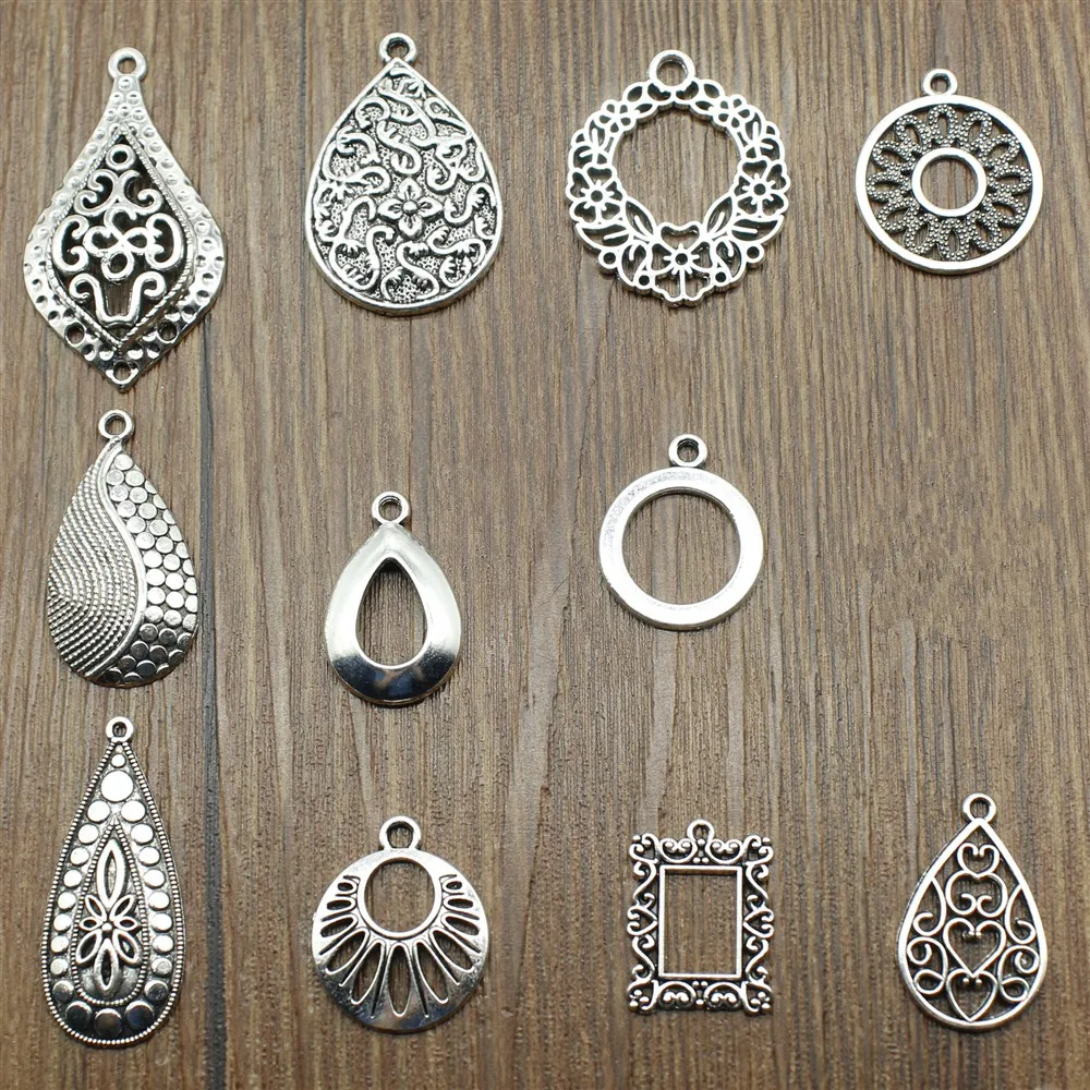 10 sztuk / partia Charms Waterdrop do tworzenia kolczyków DIY ocena biżuterii na akcesoria do wyrobu biżuterii antyczny kolor srebrny