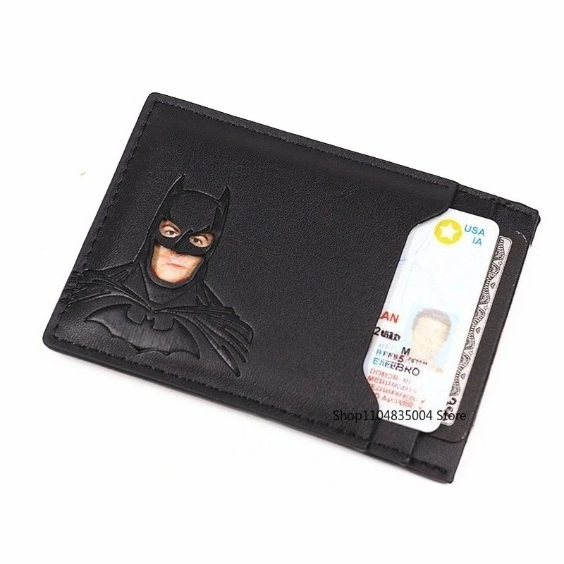 Cartera de identificación de Batman para hombre, tarjetero ajustado de cuero, máscara de superhéroe abierta, máscara para ojos, regalo con patrón facial, regalar al novio
