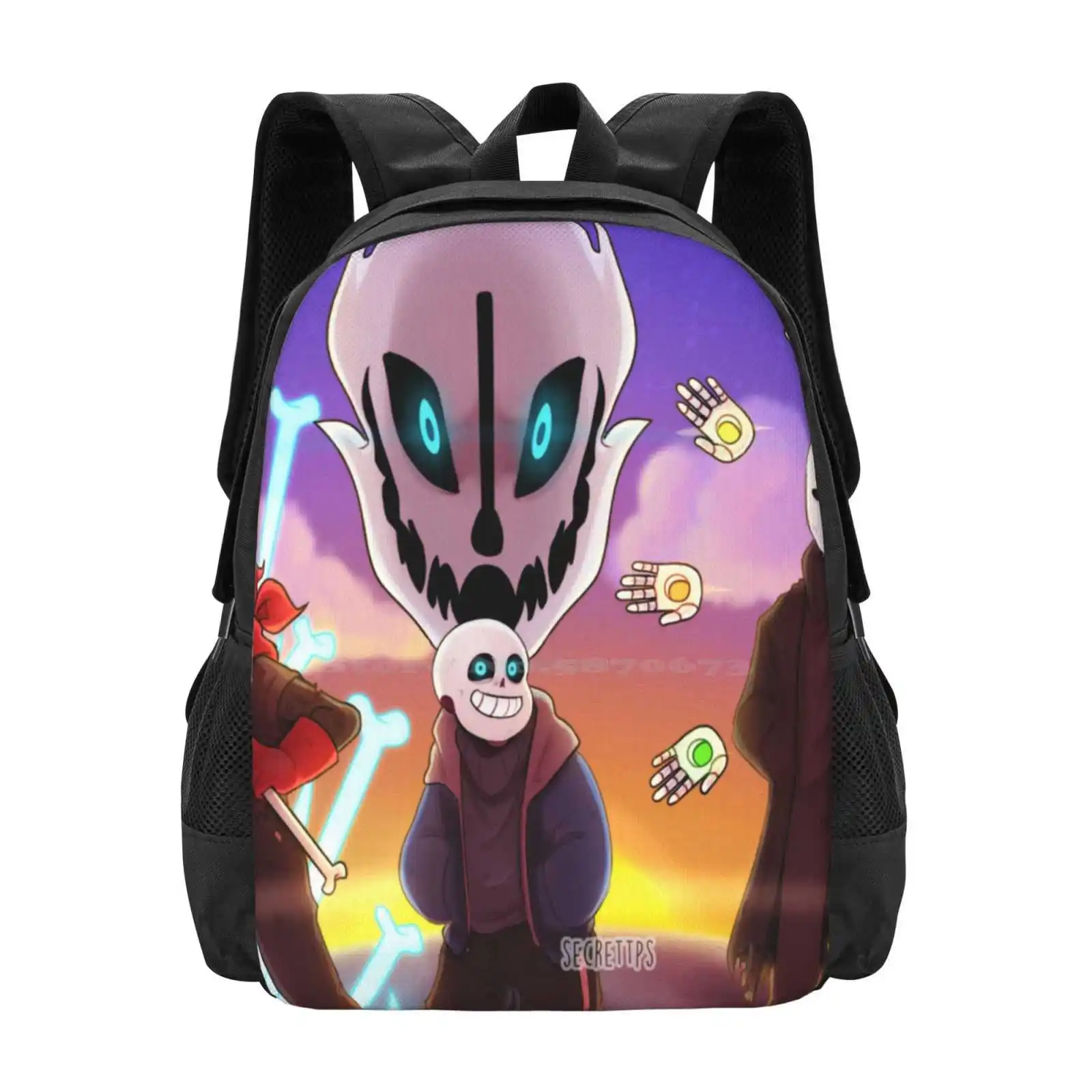 Glitchtale Sans , Papyrus And Gaster Pattern Design Bag Student'S Backpack Glitchtale Sans Glitchtale Gaster Papyrus Undertale