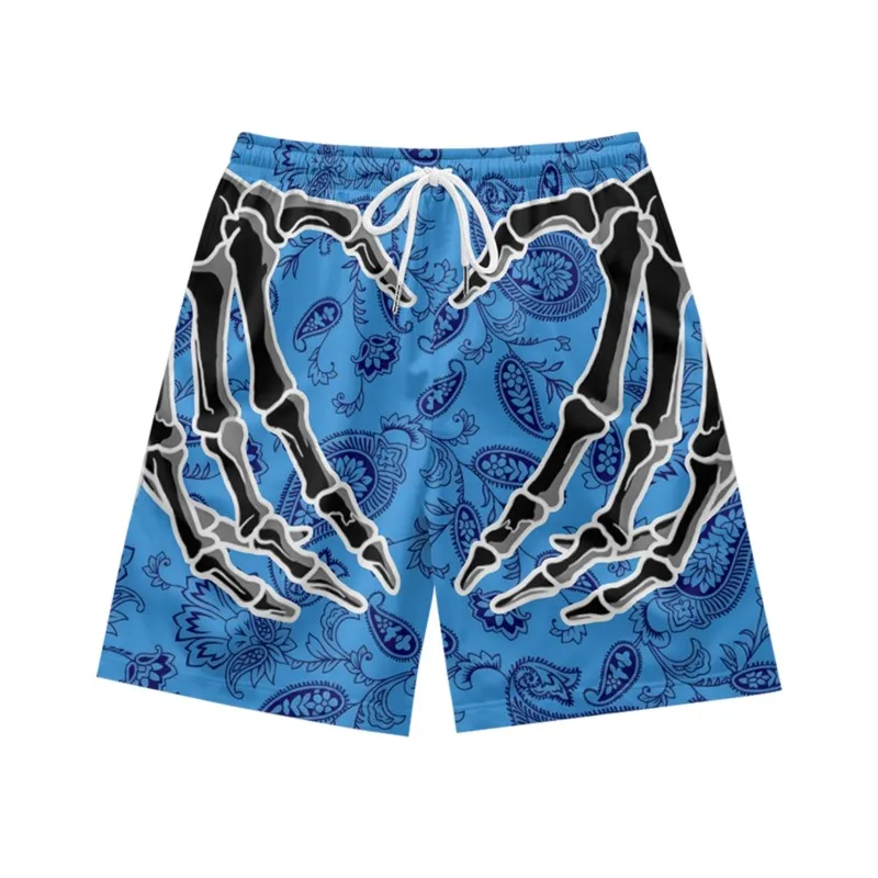 Bixin Finger Skeleton Creative Fashion Casual Personality Loose Trendy Summer Men's Sports Basketball Shorts Blue