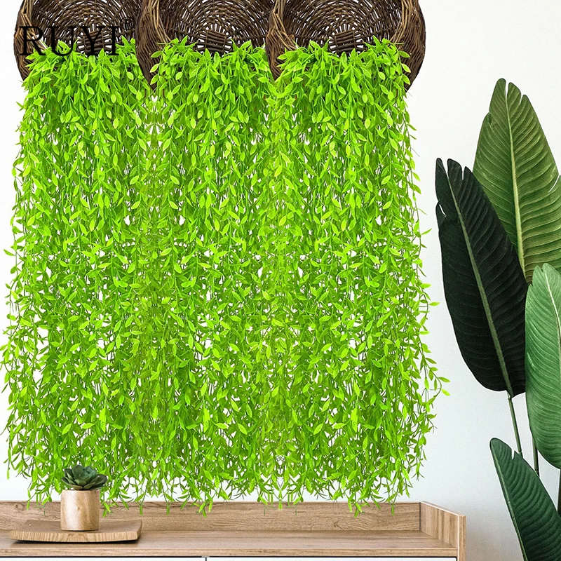 Имитация плакующих ветвей ивы, искусственные зеленые растения, настенный подвесной ротанг, пластиковый цветок, домашний свадебный декор «сделай сам», реквизит для фотосессии