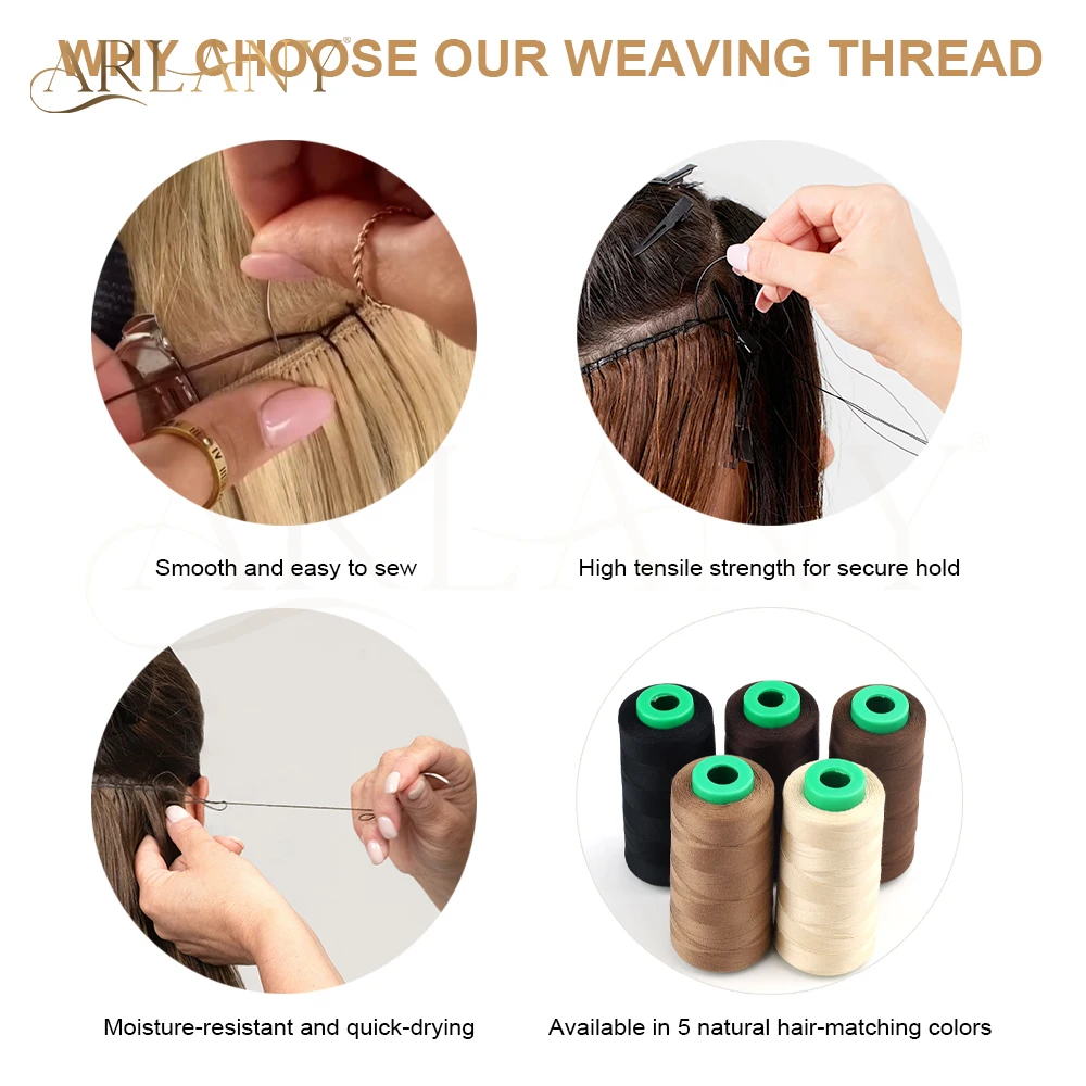 ARLANY 1000 Yards/Roll Polyester Thread Sewing Thread for Sewing Machine & Hair Extensions, Strong Connecting Thread