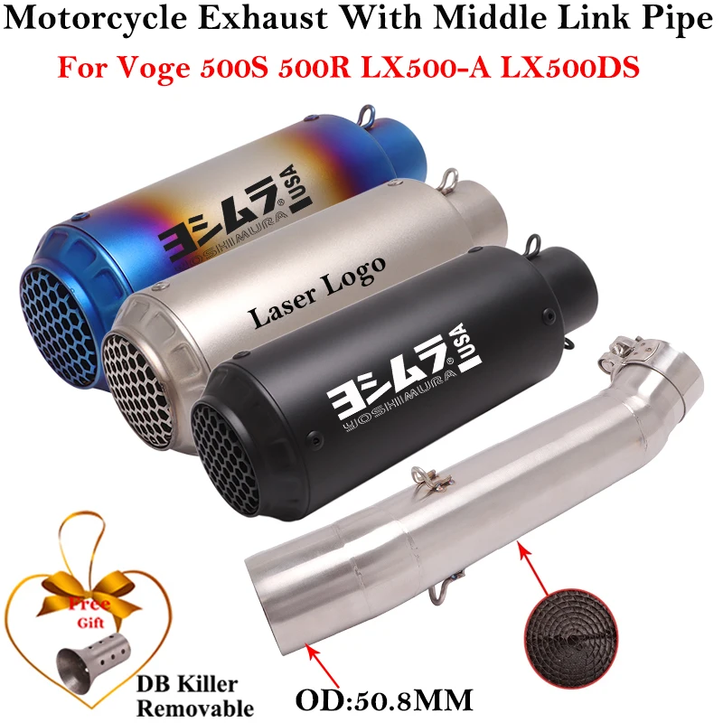 

Slip On For VOGE 500R LX500-A 500DS 500S LX500 A Motorcycle Exhaust Escape Modified With Middle Link Pipe 51mm Muffler DB Killer