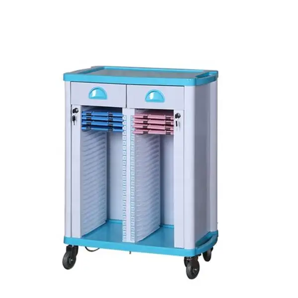 High Quality ABS Mobile Double Row Patient Record Trolley Medical File Chart Cart With Drawers