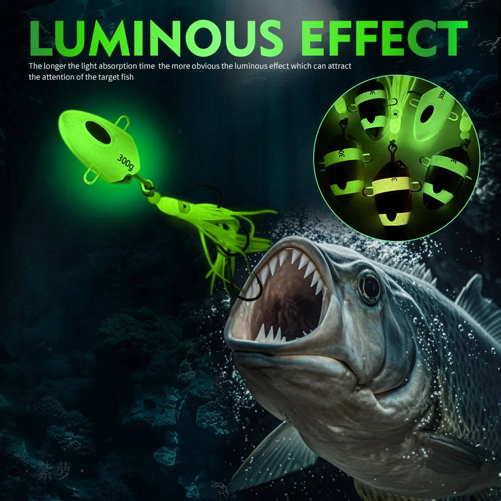 Proberos 1pc Silicone Jig Baits with Dual Hooks Luminous Squid Fishing Lures Set Glowing Deep Sea Offshore Trolling Rigs ﻿ view 3