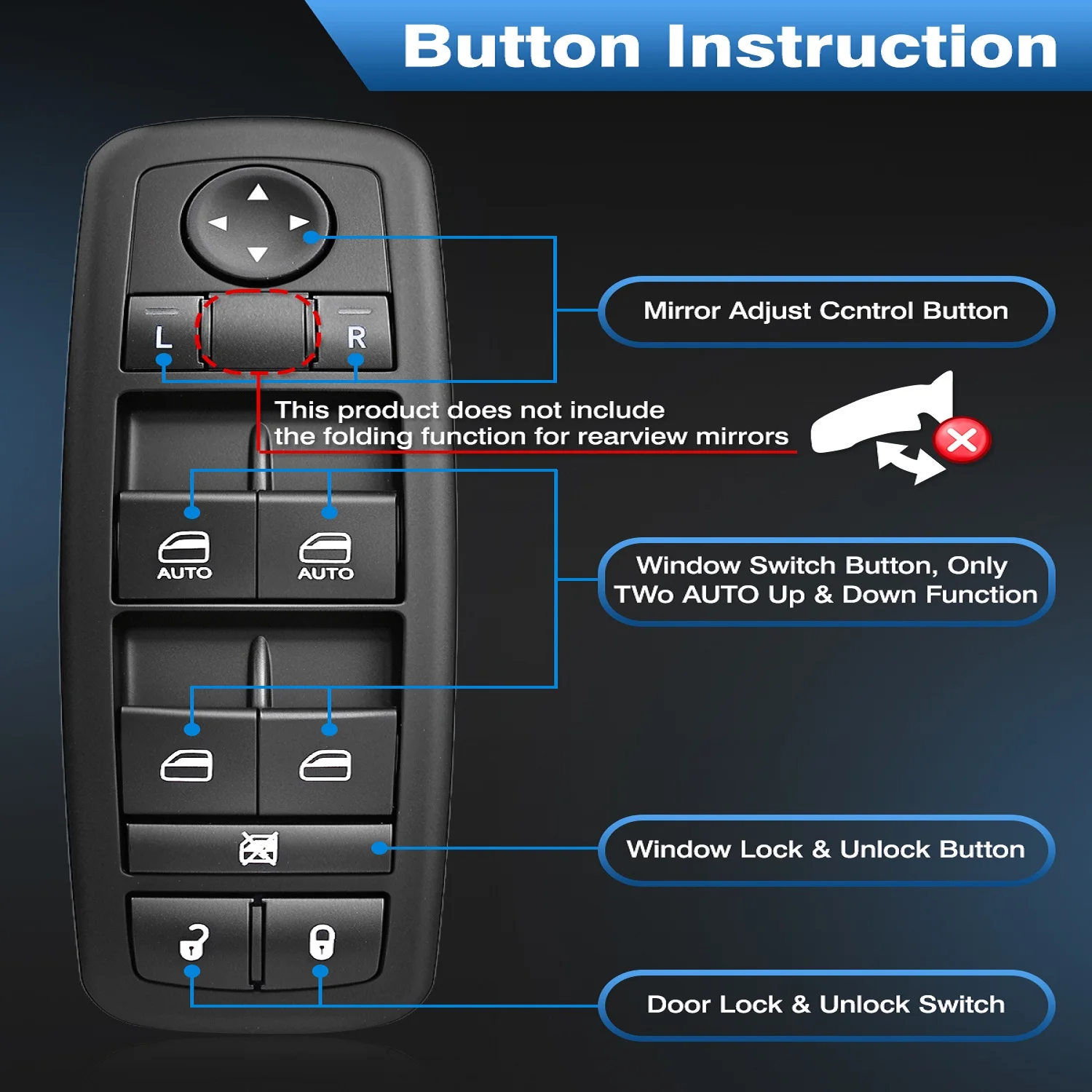 Master Power Control Window Switch for Dodge Charger Ram Chrysler 200 300 2011 2012 2013 2014 2015 2016 68231805AA 68139805AB