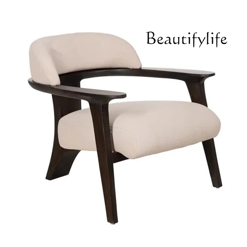 

Solid wood single sofa leisure chair retro hotel backrest armrest designer high-end fashion