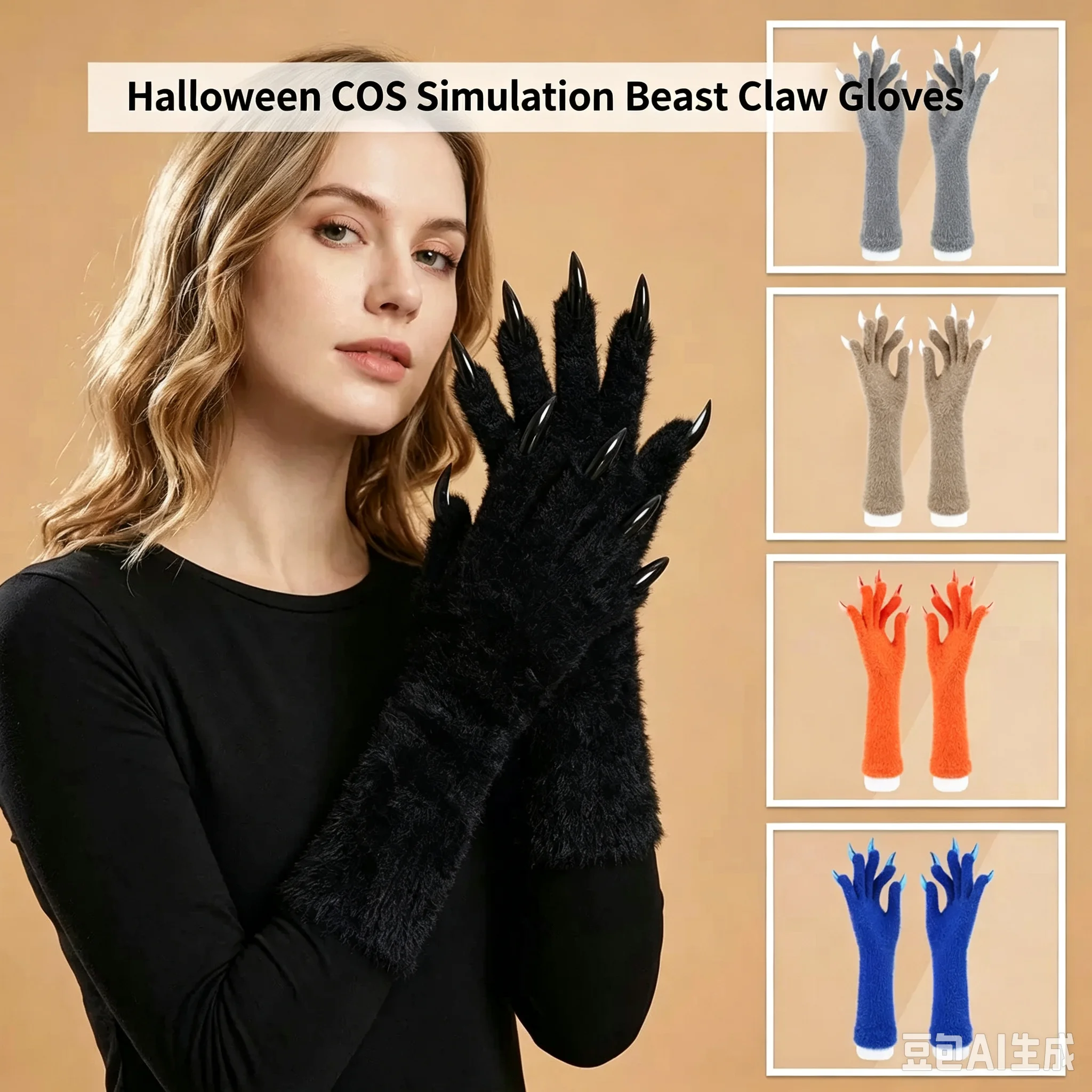 Realistic Long Clawed Beast Paw Gloves, Long Sharp Nail Ghost Claw Cosplay Costume Prop For Halloween Horror Theme Party