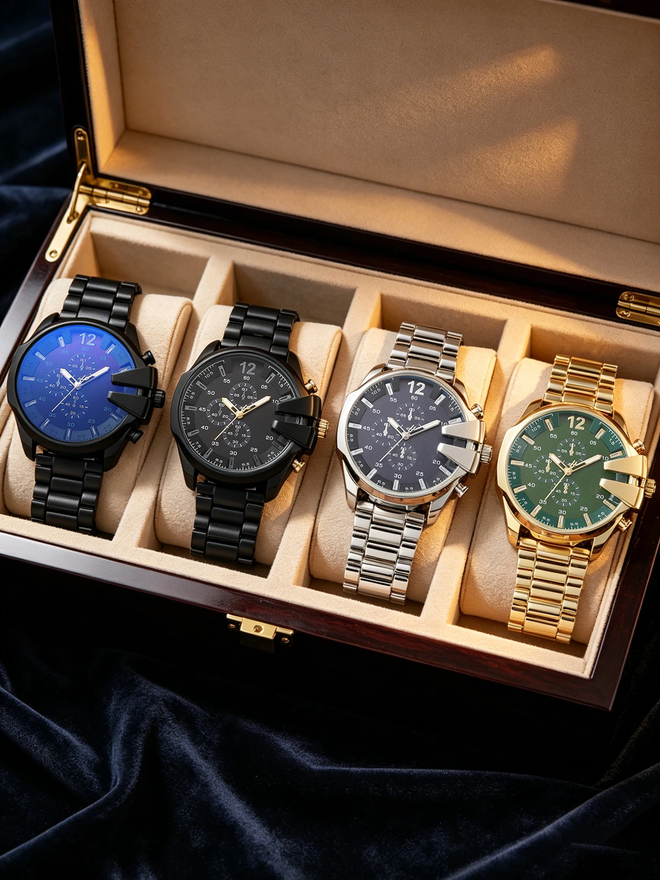 

4 Styles Men's Chronograph Watch Luxury Multi Dial Stainless Steel Band Quartz Wristwatch for Men Business Casual Sport Watch