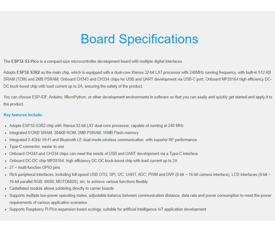 Picture 7: ESP32-S3 Pico Development Board ESP32-S3R2 dual-core 2.4GHz WiFi BTLE5 CH343/CH334 chip Internet of Things 2MB PSRAM 16MB Flash