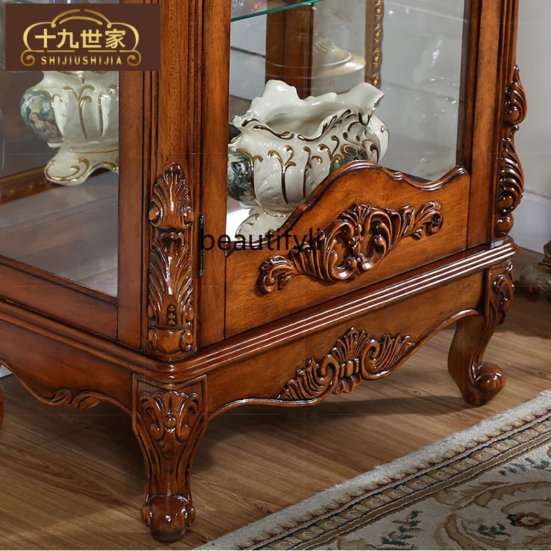 American-Style Solid Wood Wine Cabinet Living Room TV Cabinet Unit  Dining Side Locker Glass Cabinet