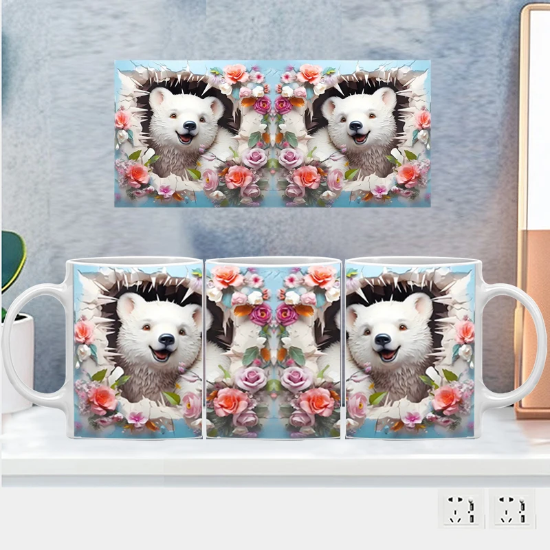 ثلاثية الأبعاد تأثير القط الكلب الدب الحيوانات القهوة القدح التفاف ، 11 أوقية التسامي كوب شاي سيراميك ، أكواب البيرة ، أكواب الحليب هدية مفاجئة للأطفال #5